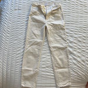 FRAME Off White Mid Rise Straight Leg Jeans